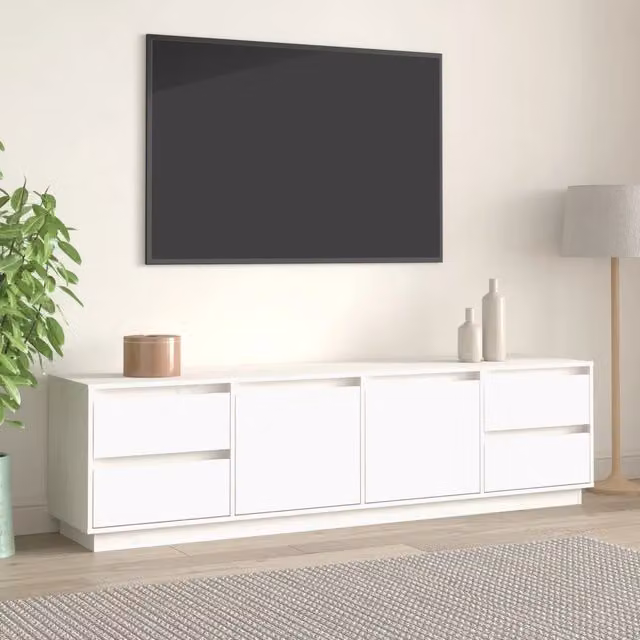 Mobile Porta TV vidaXL in Legno Massello di Pino Bianco L: 176 cm, P: 37 cm, H: 47,5 cm – 1