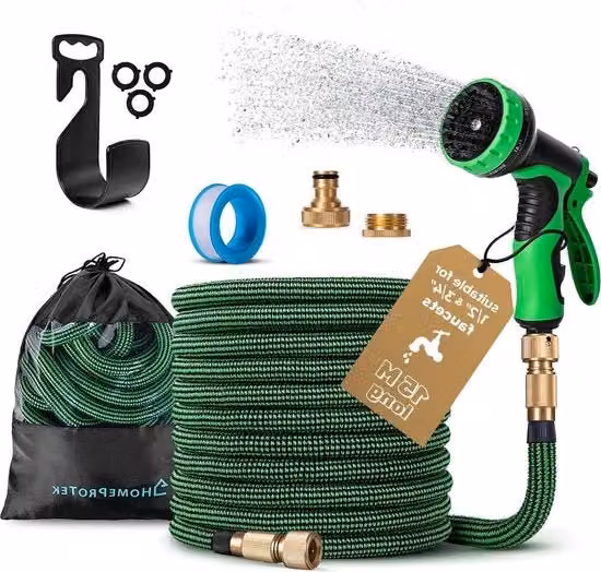 Serpente per giardino 15 m - Seringa flessibile per acqua - Seringa flessibile pieghevole - Congiunzioni a vite di raccordo in rame 1/2 pollice e 3/4 pollice - Serpente per balcone in lattice a tre strati in lattice