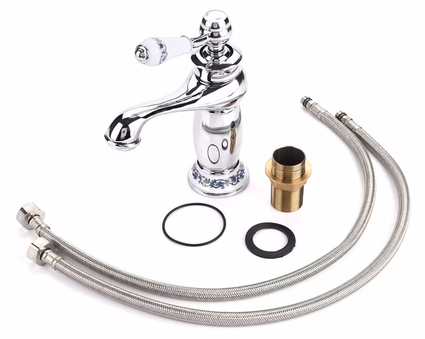 Miscelatore monocomando per lavabo, acqua fredda/calda, modello alto, cromato/ottone, colore bianco