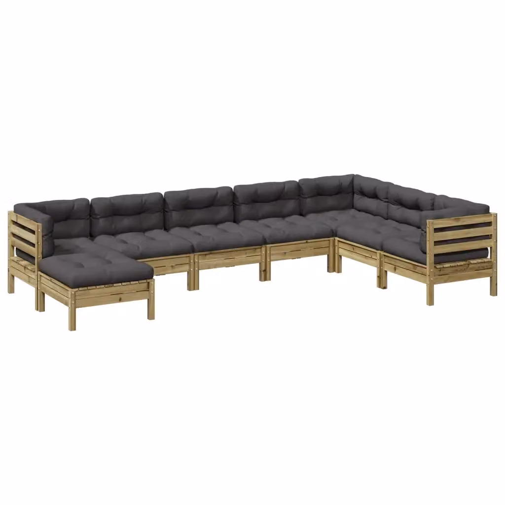 Set di Divani da Giardino a Forma di U vidaXL in Legno di Pino Trattato con Cuscini Grigio Antracite, 8 Pezzi – 2