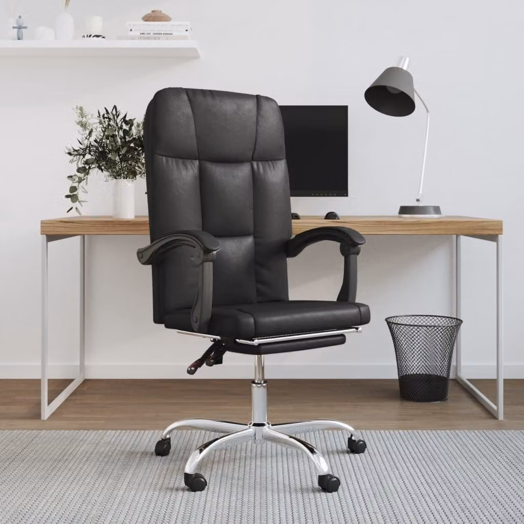 The Living Store Sedia da ufficio con funzione reclinabile in ecopelle nera