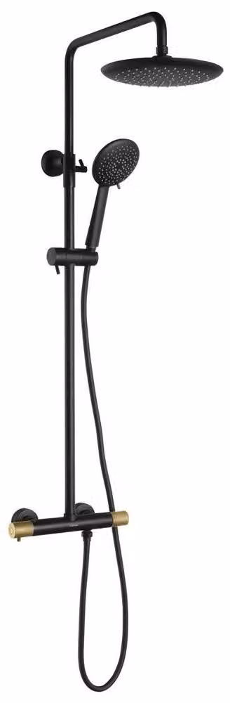 Sapho Solaria - Set doccia con termostatico, 5 getti, nero opaco/oro WD139G