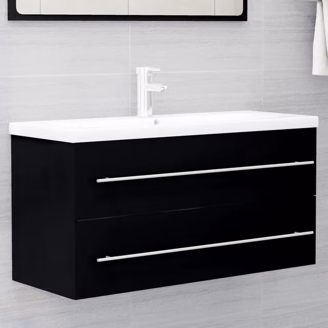 Mobile Lavabo-Armadietto da bagno Nero 100x38,5x48 cm in Legno Multistrato