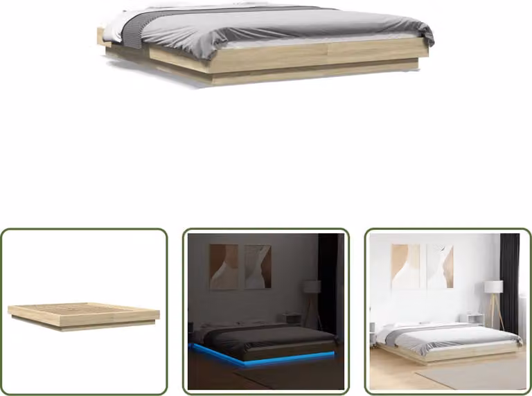 The Living Store Giroletto con LED rovere Sonoma 160x200 cm materiale a base di legno
