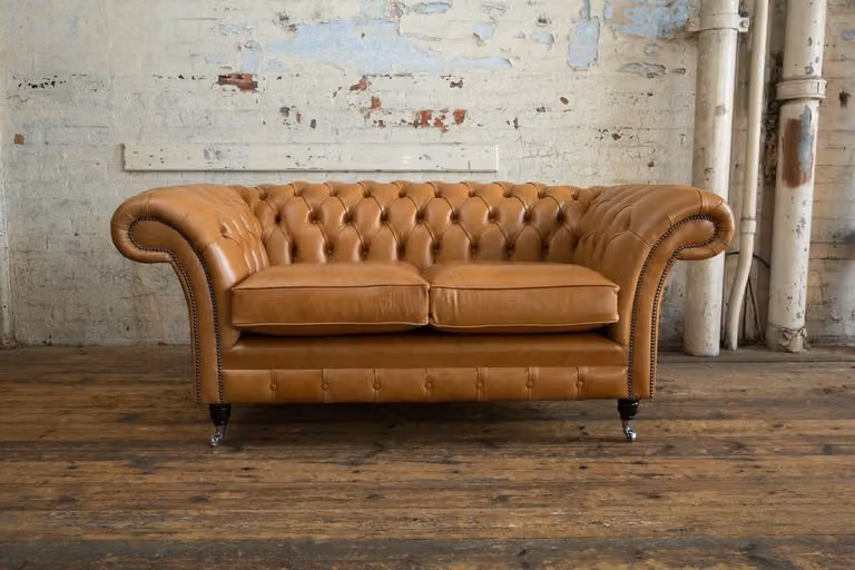 Chesterfield Design Luxus Polster Sofa Couch Sitz Garnitur Leder Braun