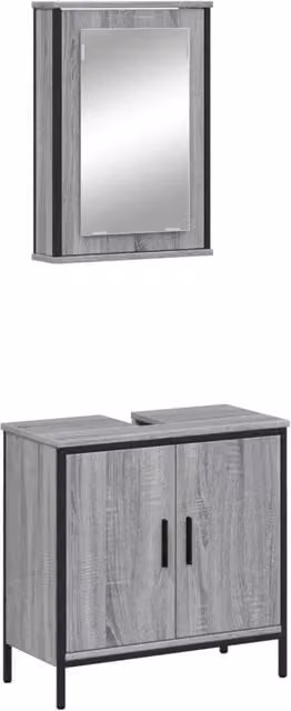 Set Mobili da Bagno | Armadio da bagno 2 pz Grigio Sonoma in Legno Multistrato