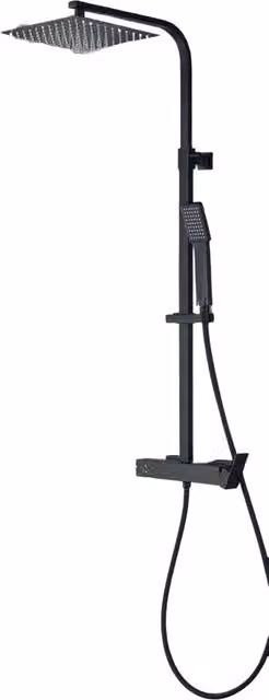 Colonna Doccia Quadrata Nero Opaco con Miscelatore Meccanico e Deviatore Integrato, Soffione 25x25 cm e Doccetta Quadrat