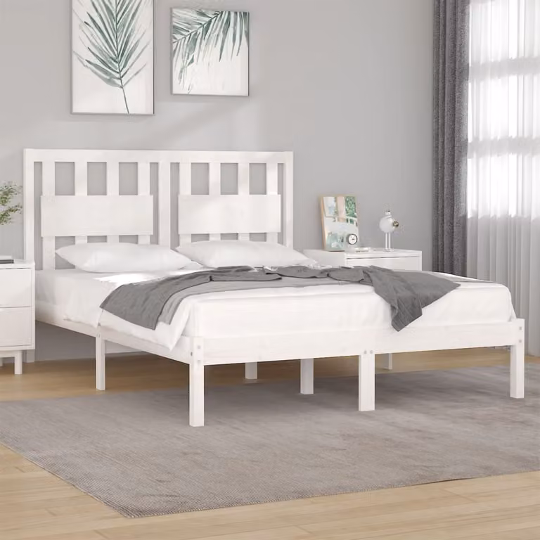 The Living Store Letto in legno massiccio di pino bianco 160x200 cm
