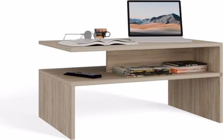 BDW, Tavolino, Tavolo da divano moderno con contenitore, Boston, 90×60×45 cm, Rovere Sonoma