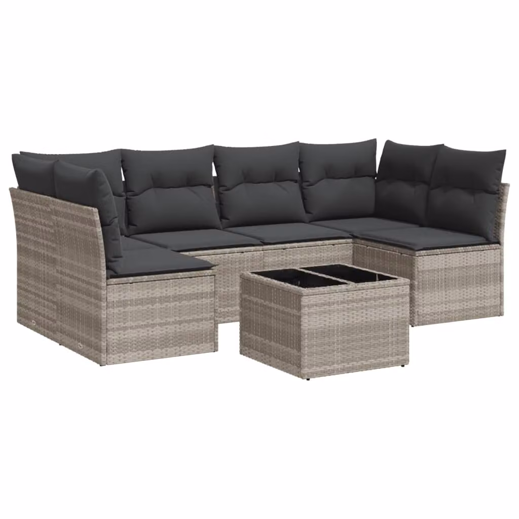 Set Divani da Giardino 7pz con Cuscini Grigio Chiaro Polyrattan