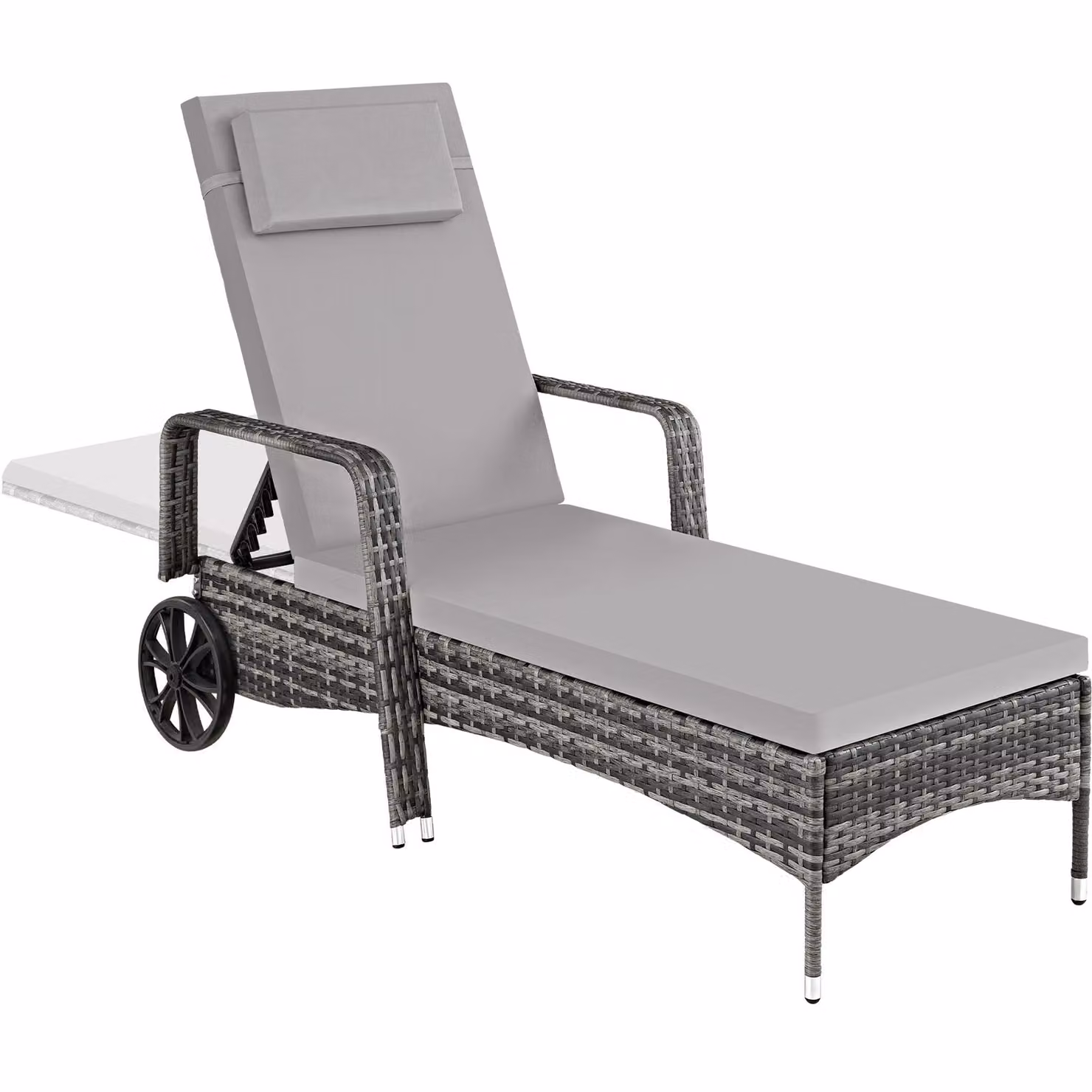 Lettino prendisole in polyrattan con ruote e poggiatesta regolabile TecTake GmbH grigio – 3