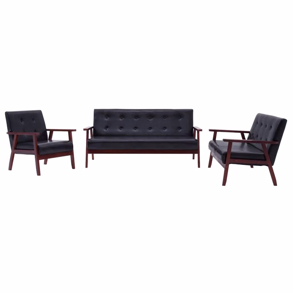 Set di Divani 3 pz Nero in Pelle finta