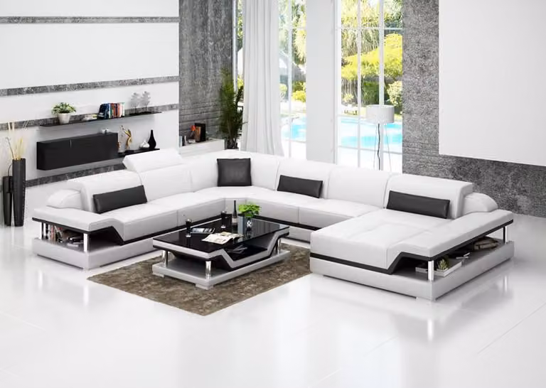 Design Leder Wohnlandschaft Eck Sofa Moderne Garnitur Couch Ecke Weiß USB