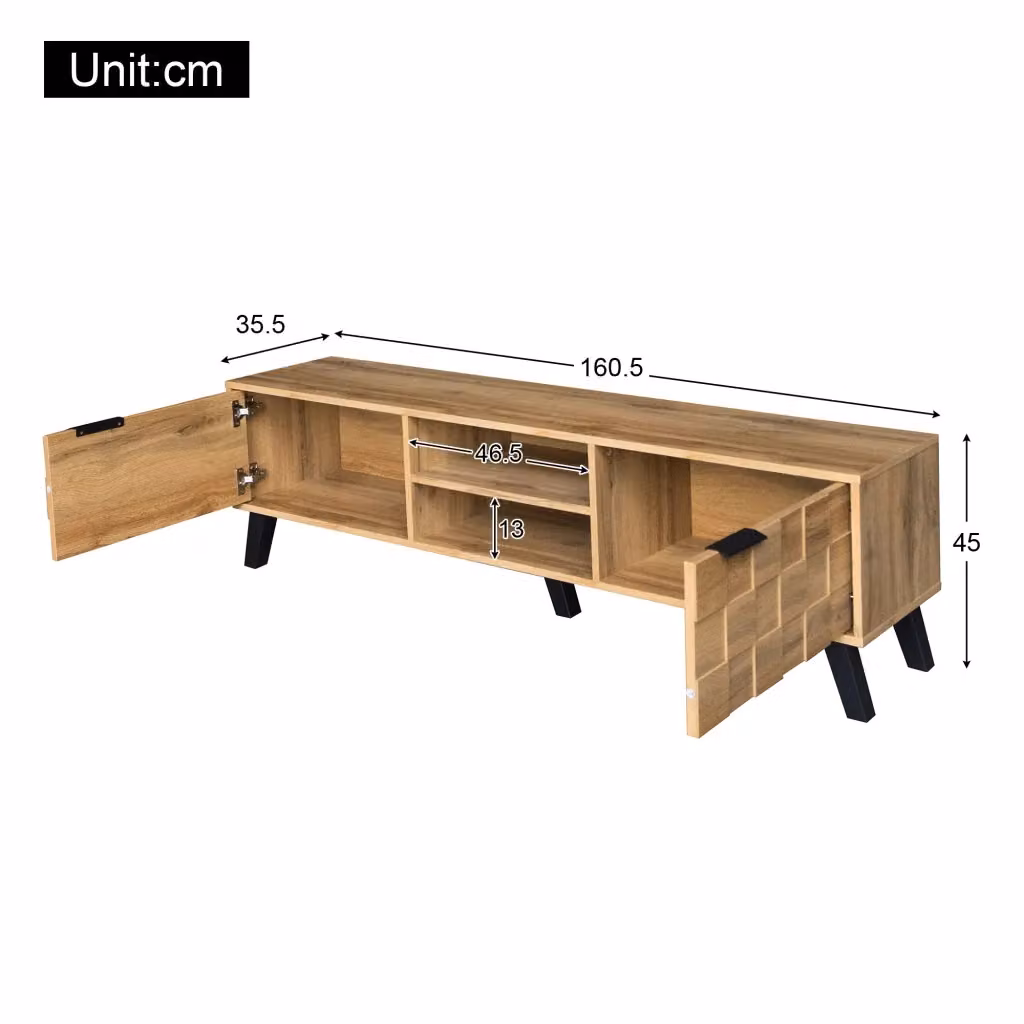 Mobile TV REDOM moderno in legno marrone con 2 ante e 2 vani aperti L: 160,5 cm, P: 35,5 cm, H: 45 cm – 2