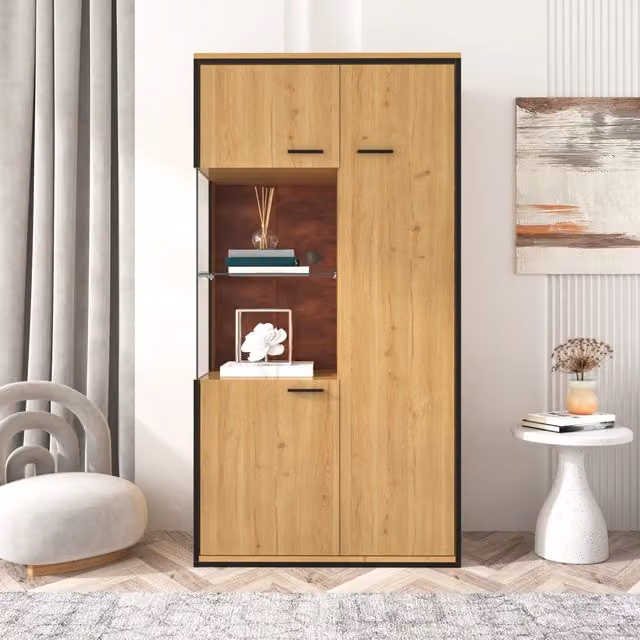 Vetrina Moderna con Luci LED 15 Colori Anta in Vetro 150 cm Colore Naturale