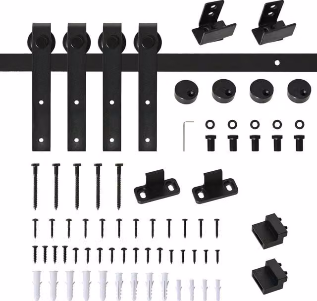 Kit Porta Scorrevole HOMCOM in Acciaio al Carbonio Nero con Binari e Guide Stile Industriale L: 183 cm, P: 0,4 cm, H: 25 cm