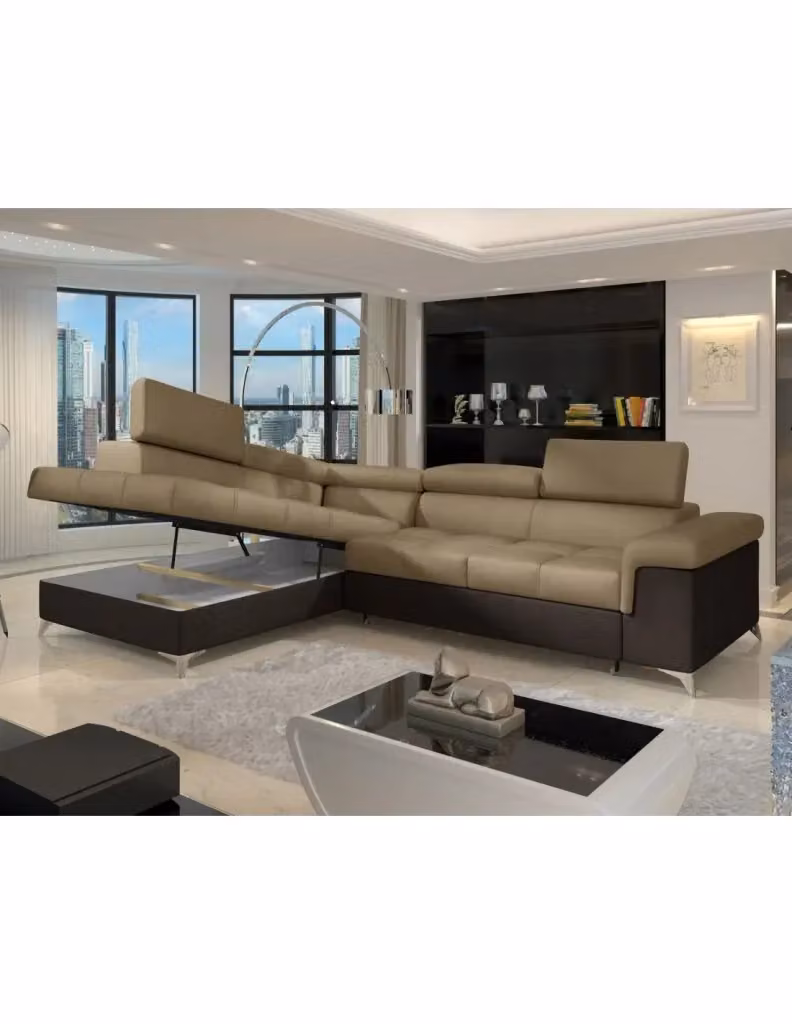 Divano ad angolo convertibile MEUBLORAMA PALAZZO 4 posti marrone con funzione letto, poggiatesta regolabile e cuscini inclusi, angolo sinistro L/P/H: 275 x 88 x 202 cm – 2