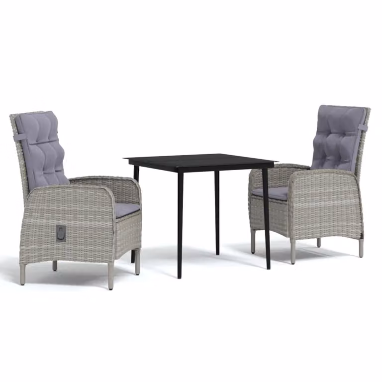 Set da Pranzo da Giardino 3 pz con Cuscini Grigio e Nero