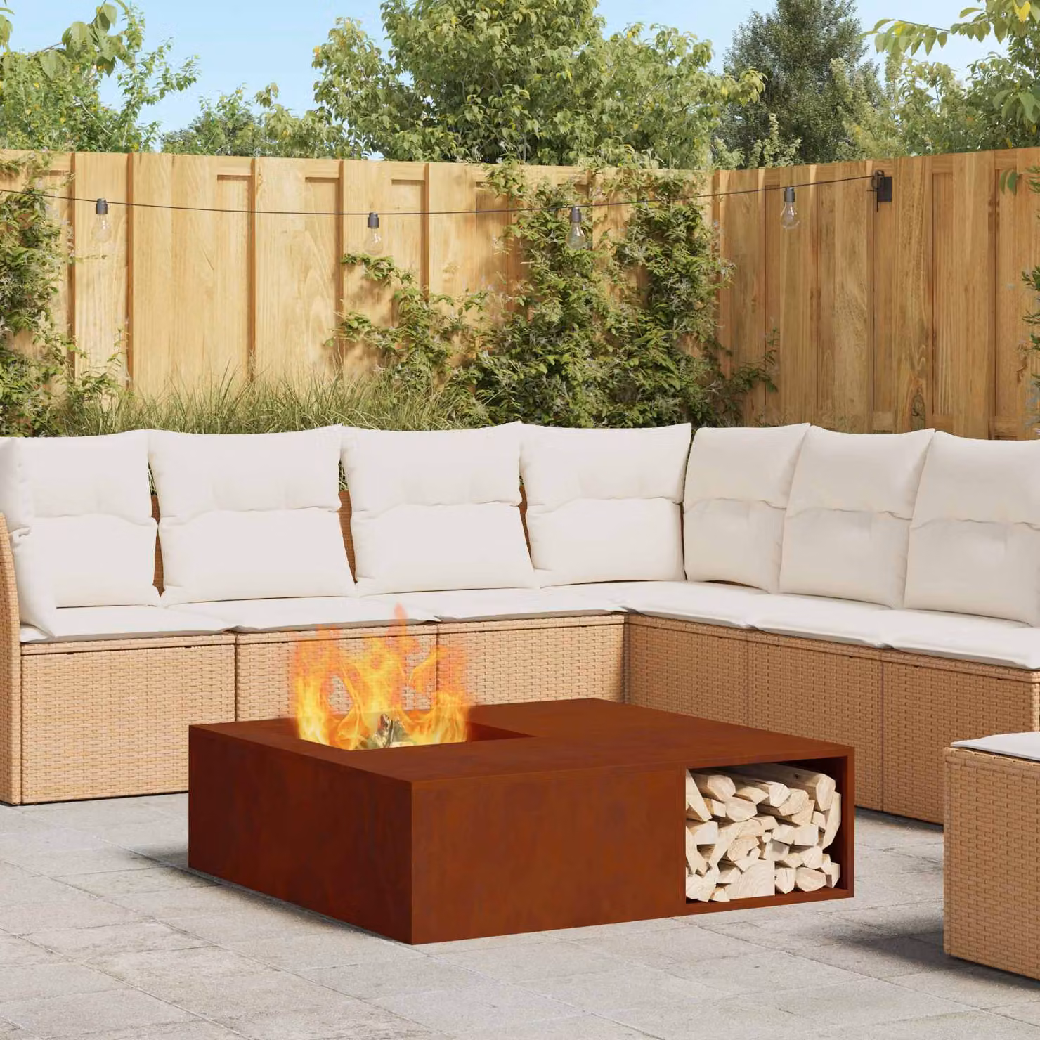 Focolare vidaXL in acciaio Corten color marrone L/P/H: 100 x 100 x 30 cm