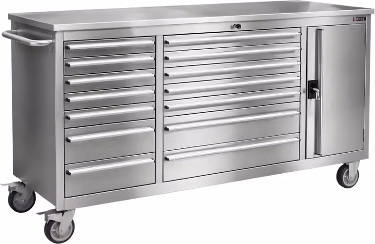 Carrello portautensili RETTER RS6 Piano di lavoro in acciaio inox con 14 cassetti