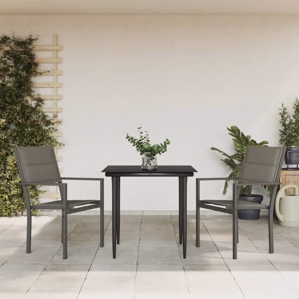 Maison Exclusive - Set da pranzo da giardino a 3 pezzi in acciaio nero e Textilene