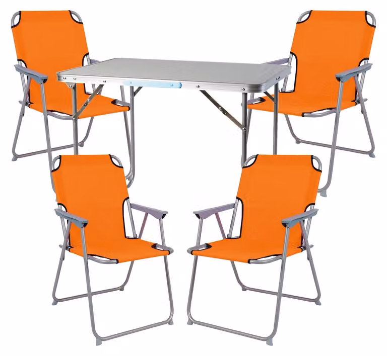 Set di mobili da campeggio in alluminio, 5 pezzi, L 70 x P 50 x A 59 cm, arancione