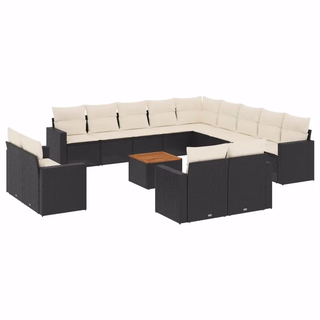 Set di Divani da Giardino vidaXL 14pz con Cuscini, Forma a L e Tavolino, Polyrattan e Acciaio Nero – 2