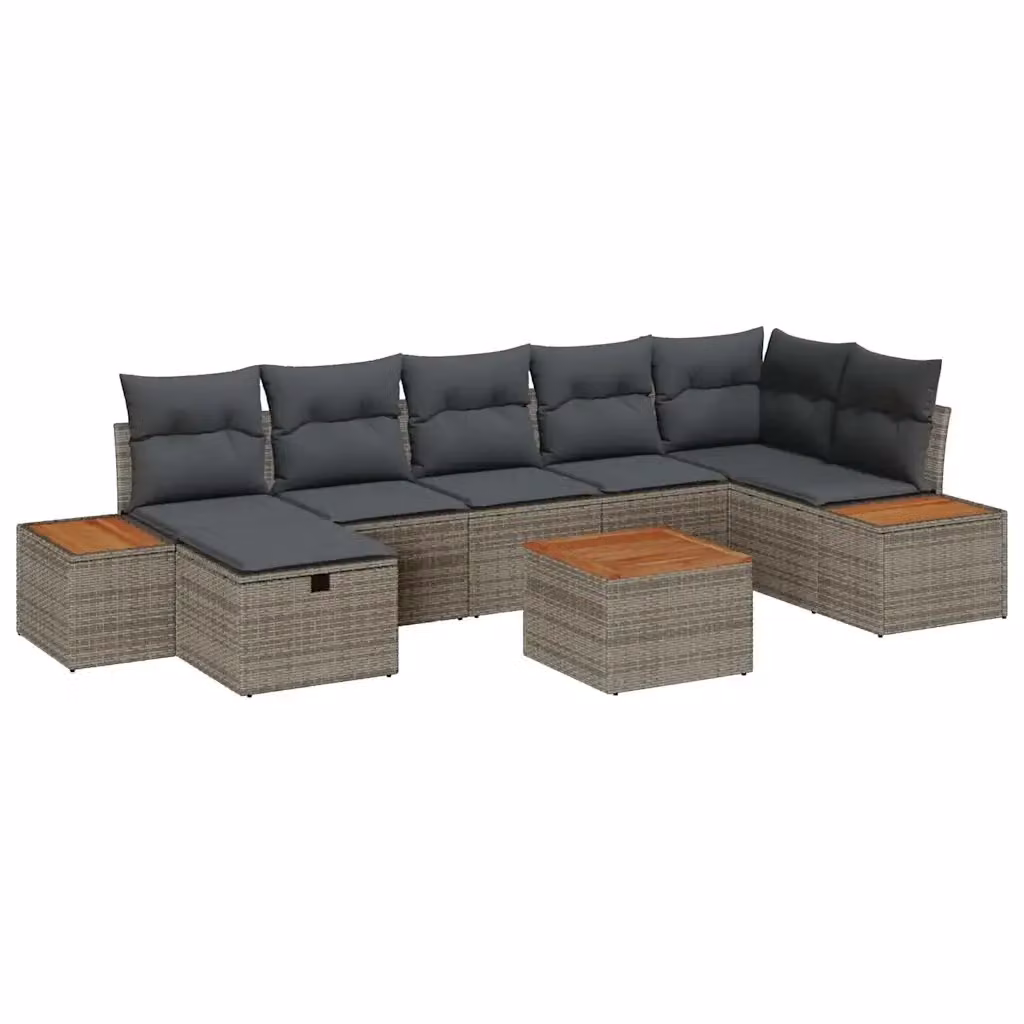 Set Divano da Giardino a L vidaXL 8 Pezzi Grigio con Cuscini e Tavolino in Polyrattan e Acciaio – 2