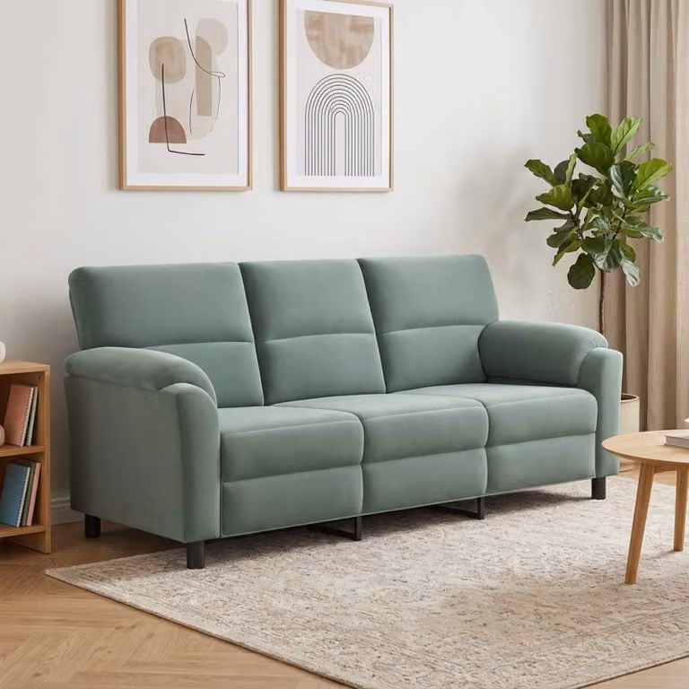 Divano moderno vidaXL in velluto verde con struttura in metallo, L: 214 cm, P: 85 cm, H: 93 cm