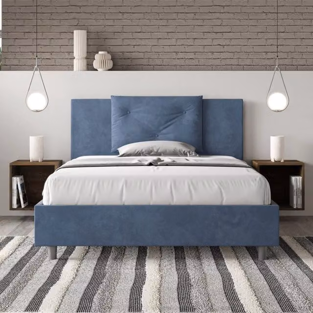 Letto contenitore imbottito Appia Ityhome in microfibra blu L: 150 cm, P: 190 cm