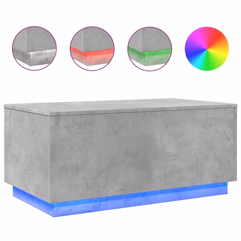 Tavolino da Soggiorno con Luci LED Grigio Cemento 90x50x40 cm