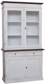 Credenza cristalliera in legno 2 porte mod Martini Shabby chic bianco anticato e noce scuro