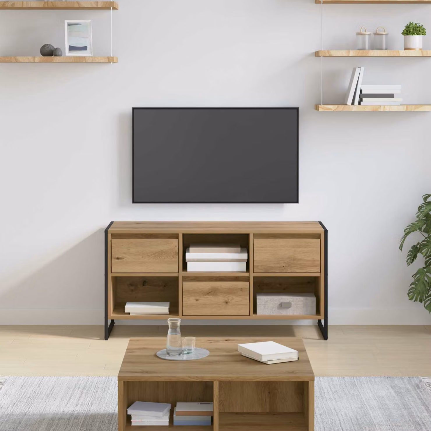 Mobile TV vidaXL in stile industriale, Rovere Artigianale e Metallo, L 100 x P 36 x H 49,5 cm