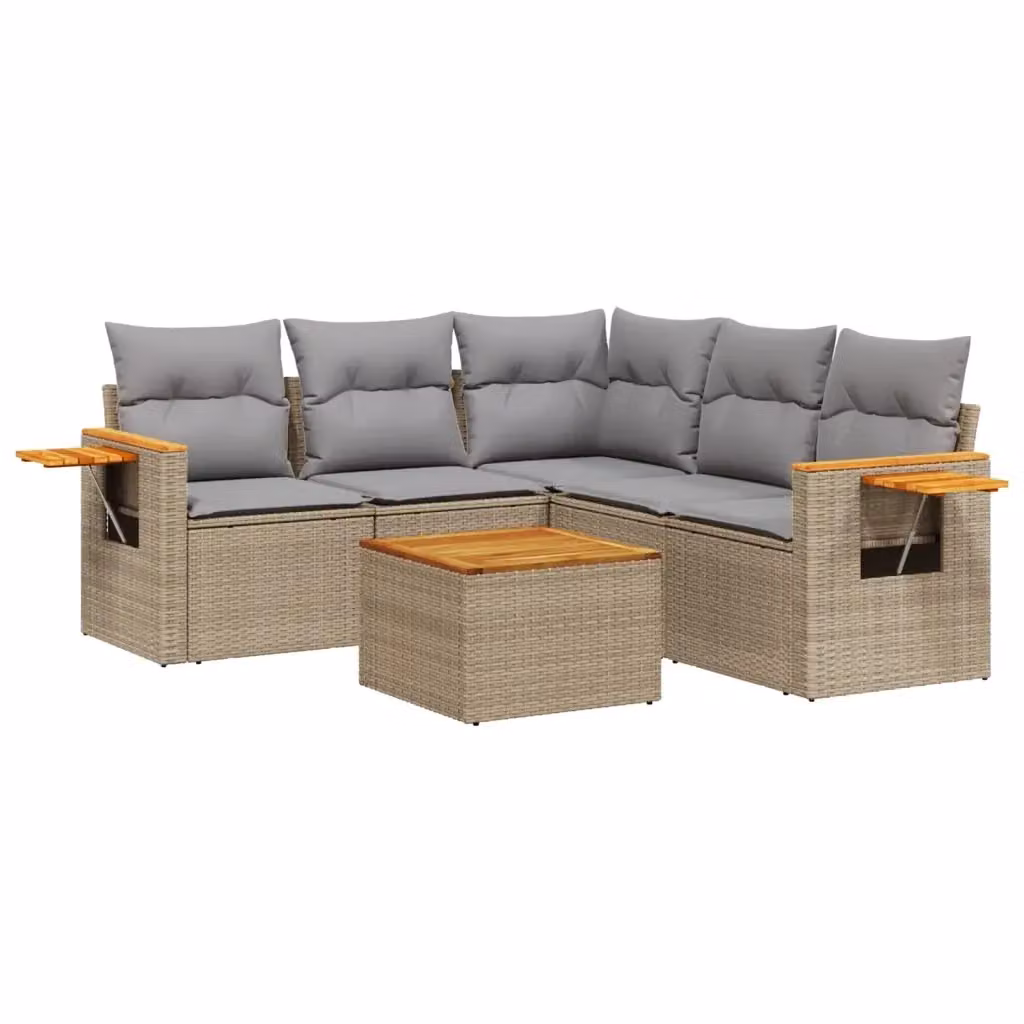 Set Divano da Giardino a L vidaXL 6 pz in Polyrattan con Cuscini Beige e Grigio – 2