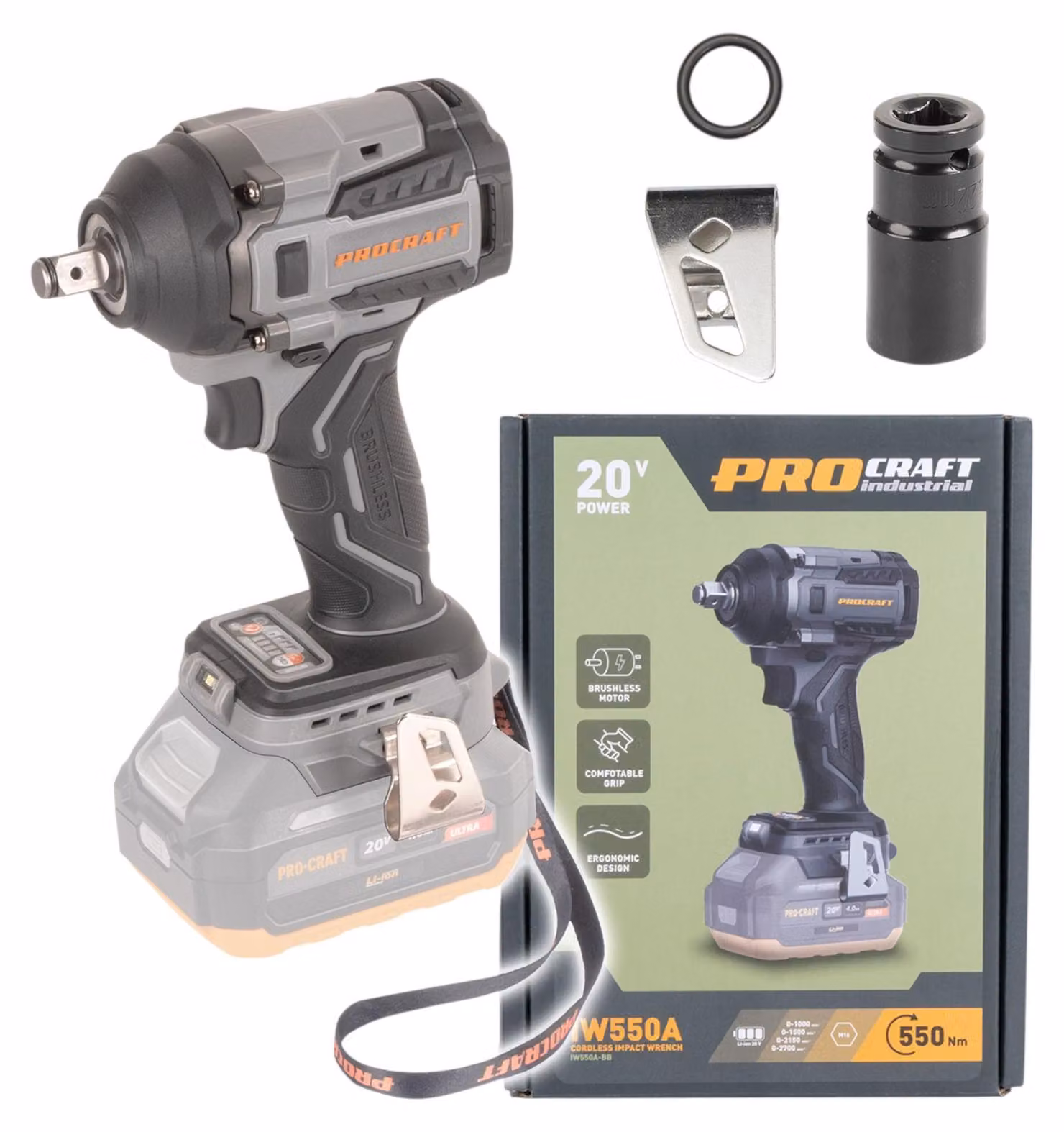 Procraft Industrial IW550Abb Avvitatore a impatto a batteria 20 V 550 Nm 1/2" Solo - senza batteria, senza caricabatteria