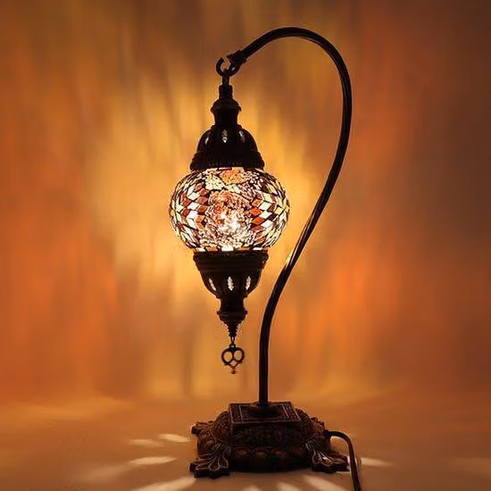 Lampada mosaico turca - Lampada da tavolo fatta a mano con collo di cigno - Ø 12 cm, altezza 43 cm - Autentica e colorata