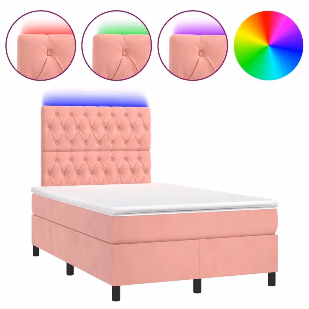 Letto a molle con materasso vidaXL in velluto rosa e bianco con illuminazione LED e porta USB L/P/H: 120 x 200 cm – 2