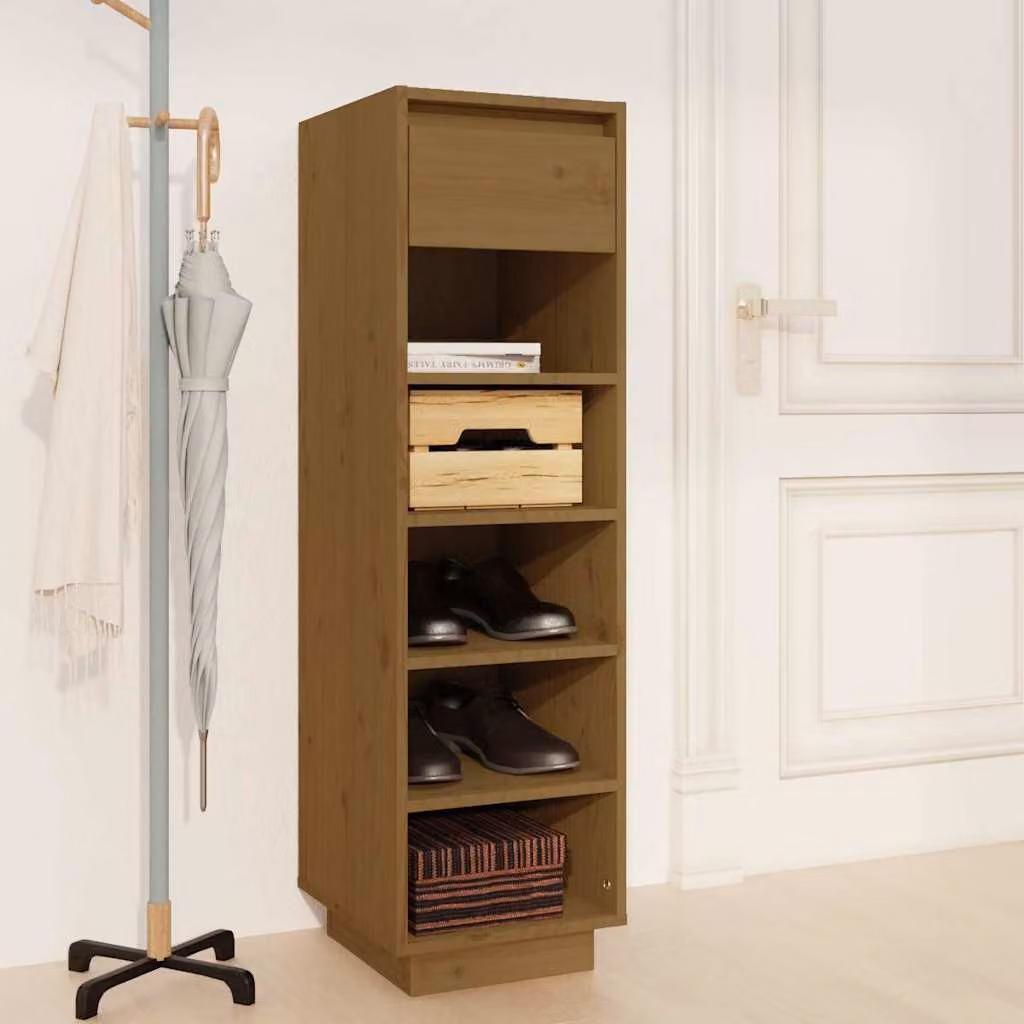 Scarpiera moderna vidaXL in legno di pino massello marrone, L/P/H: 30 x 34 x 105 cm