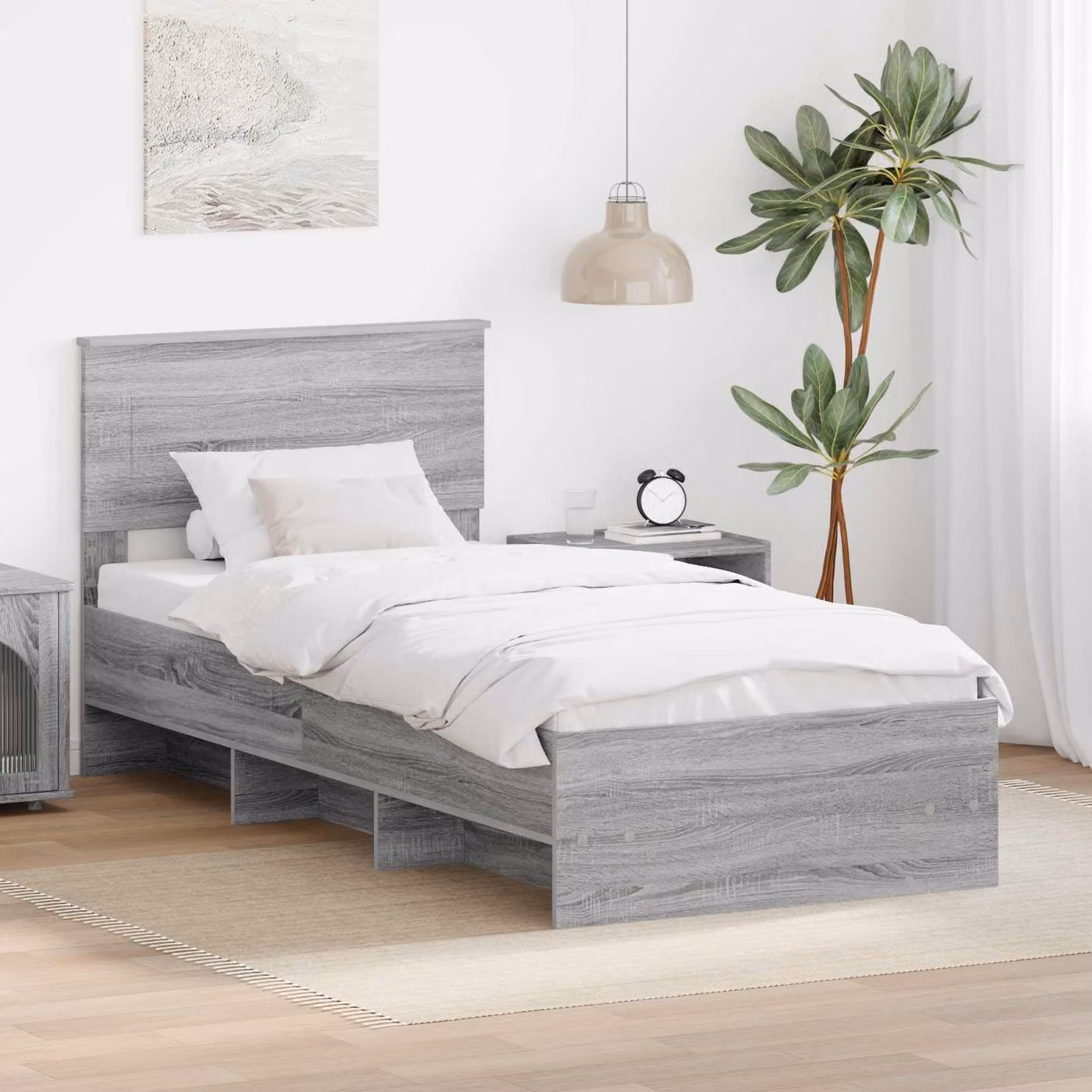 Struttura del letto moderna vidaXL in legno ingegnerizzato grigio L 120 x P 200 cm, H 210 cm