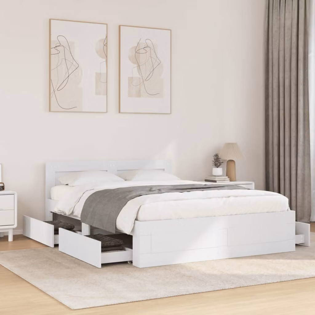 vidaXL Giroletto con Testiera Bianco L: 140 cm, P: 200 cm, H: 103 cm – 1