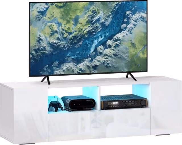 Mobile TV Xylo con LED e ante lucide bianco e grigio L 137 cm x P 35 cm x H 42 cm