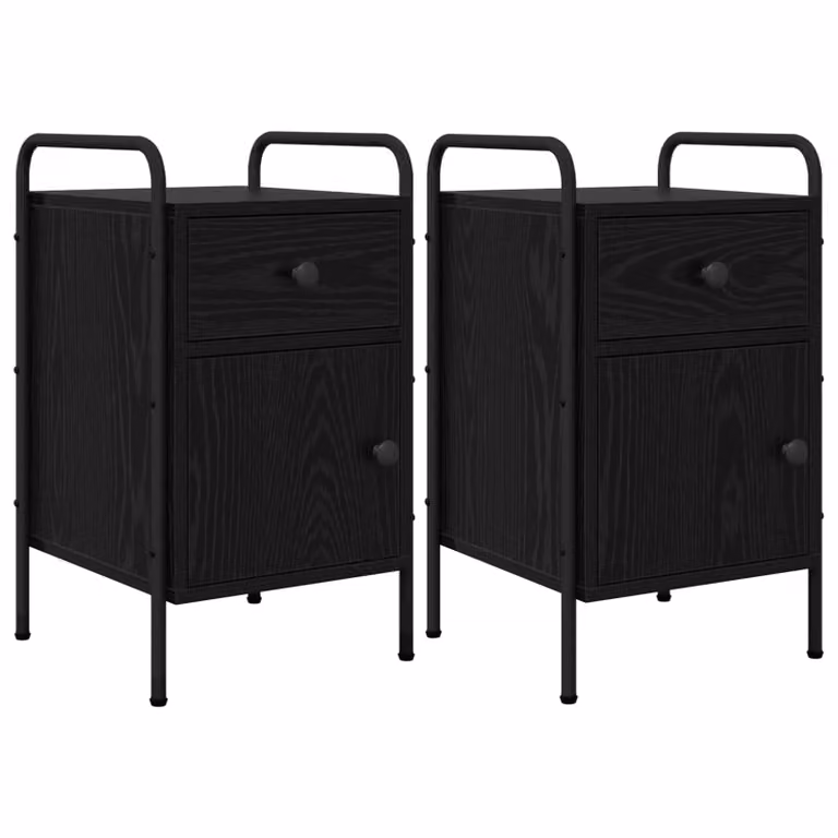 Set di 2 Armadi da Notte vidaXL in Stile Industrial, Colore Rovere e Nero, L/P/H: 35 x 36,5 x 61 cm