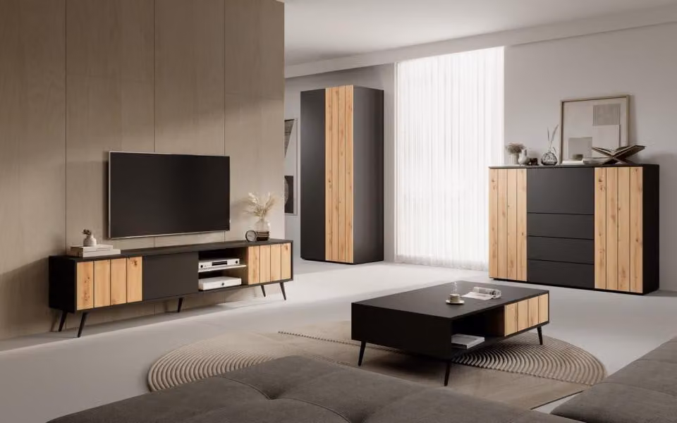 Wohnzimmer Holzmöbel Couchtisch Modern TV-Lowboard Luxuriöses Schrank Set 4tlg