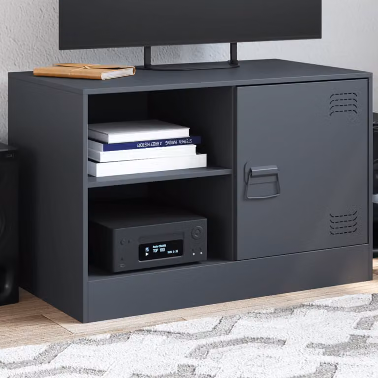 Mobile TV vidaXL in acciaio e MDF, colore antracite, L 67 cm x P 39 cm x H 44 cm