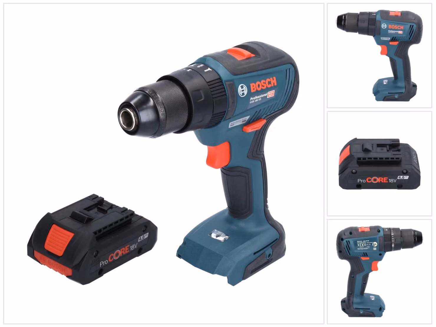 Bosch GSB 18V-55 Trapano a percussione professionale a batteria 18 V 55 Nm brushless + 1x batteria ricaricabile ProCORE 4,0 Ah - senza caricabatterie