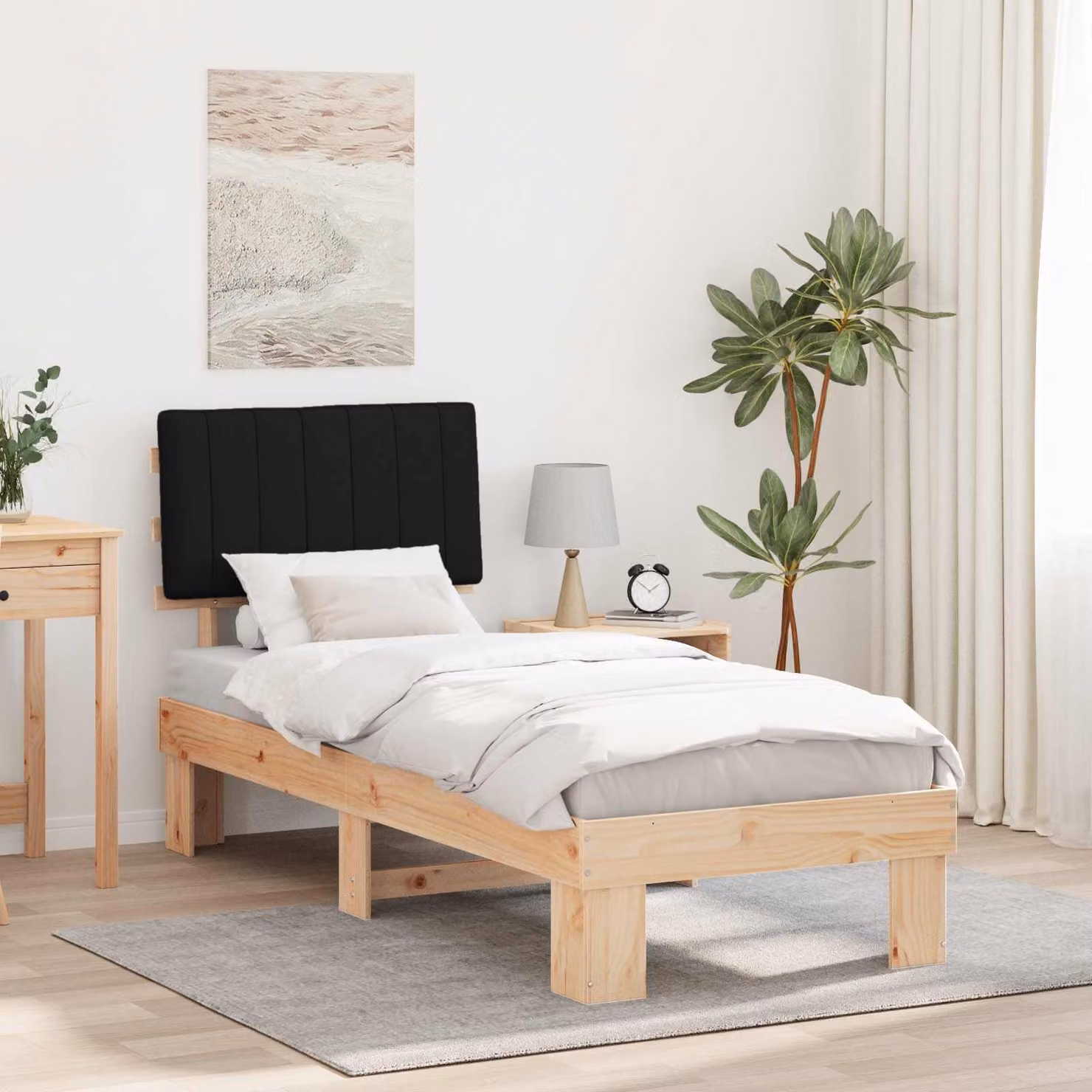 Letto con testiera rivestita vidaXL in pino massello nero L 80 cm x P 200 cm
