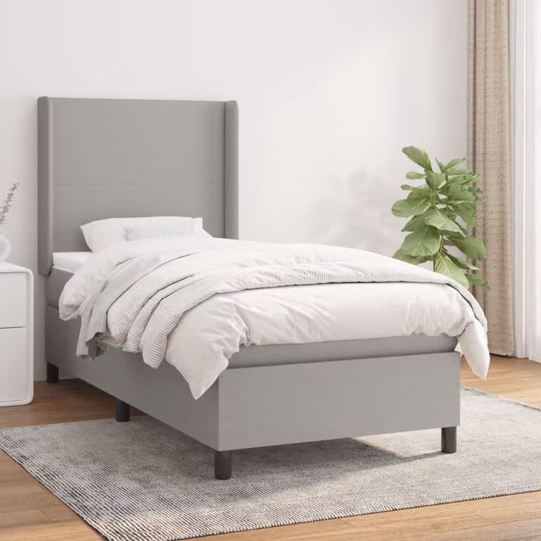 The Living Store Letto a molle con materasso grigio chiaro 90x200 cm in tessuto