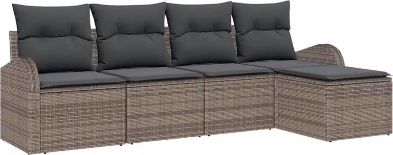 Set Divano da Giardino Grigio polyrattan
