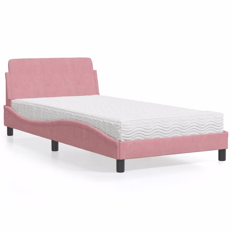 Letto con Materasso Dover vidaXL in Velluto Rosa, L/P/H: 100 x 200 cm