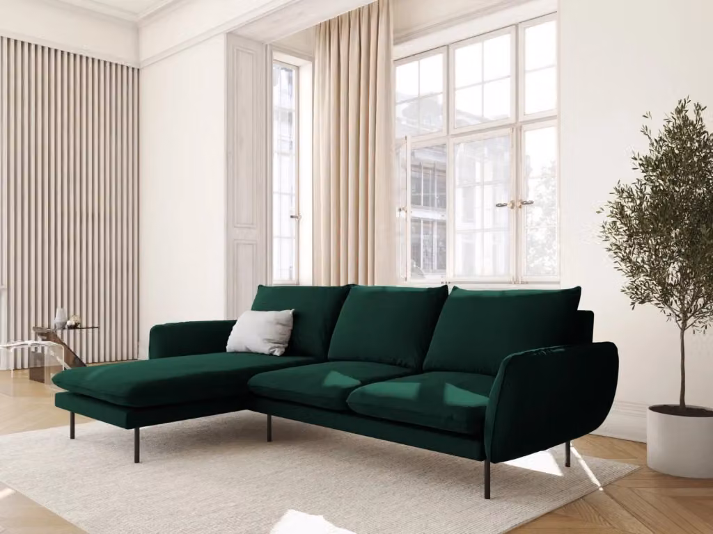 Divano angolare sinistro Vienna Cosmopolitan Design in velluto verde bottiglia da 5 posti L/P/H: 255 x 170 x 95 cm – 2